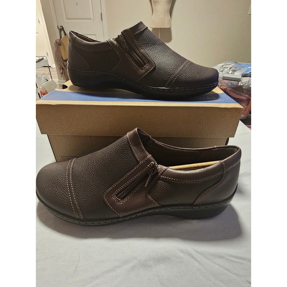 Clarks Cora Giny Women 9 Wide Dark Brown Tumbled Leather Slip On Loafer 26155777